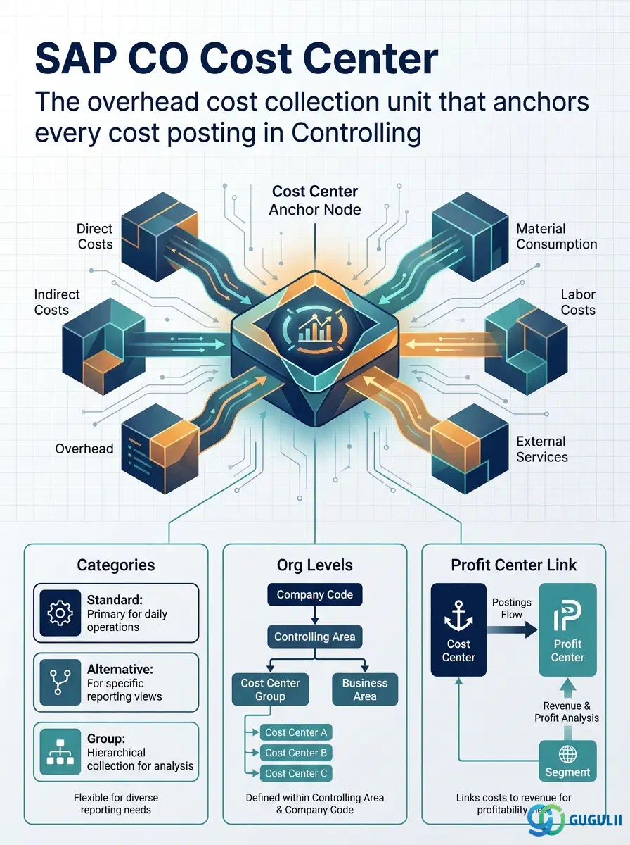Cover: SAP CO Cost Center — the overhead cost collection unit that anchors every cost posting in Controlling