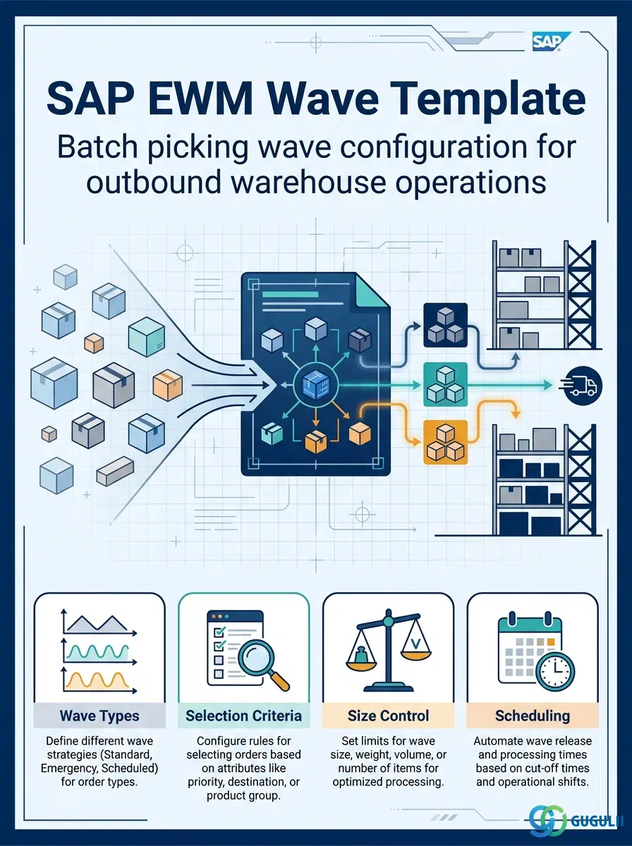 Cover: SAP EWM Wave Template — configuration object driving batch grouping of outbound warehouse orders into waves