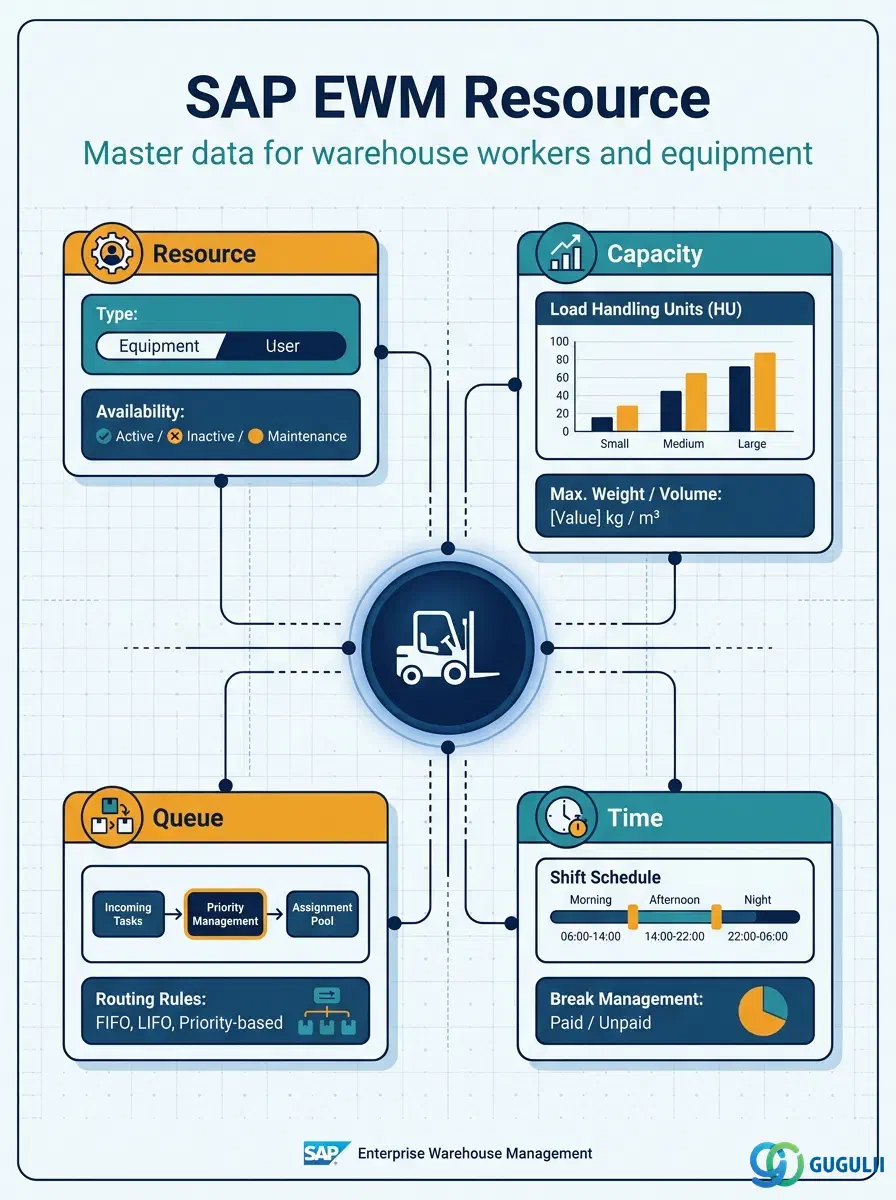Cover: SAP EWM Resource — master data for warehouse workers and equipment executing tasks
