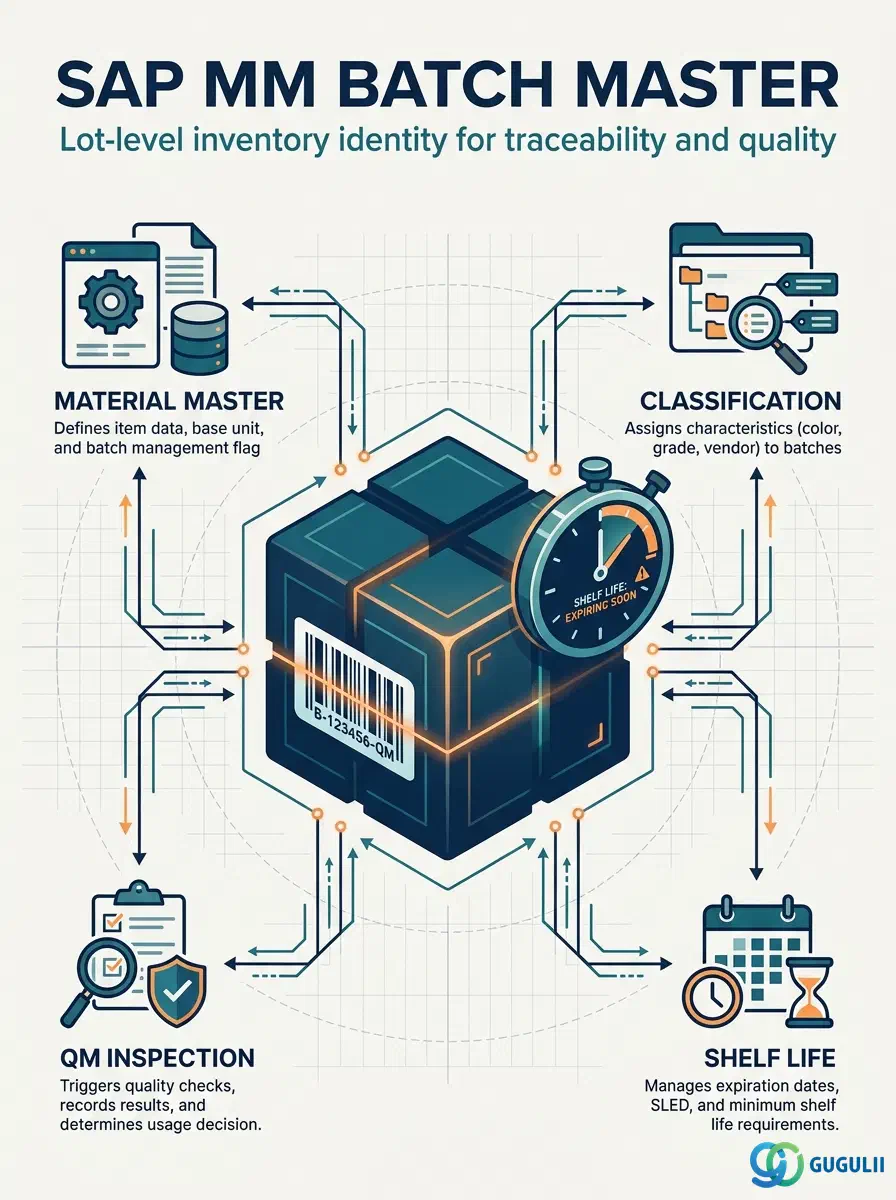 Cover: SAP MM Batch Master — lot-level inventory identity bridging Material Master and Classification