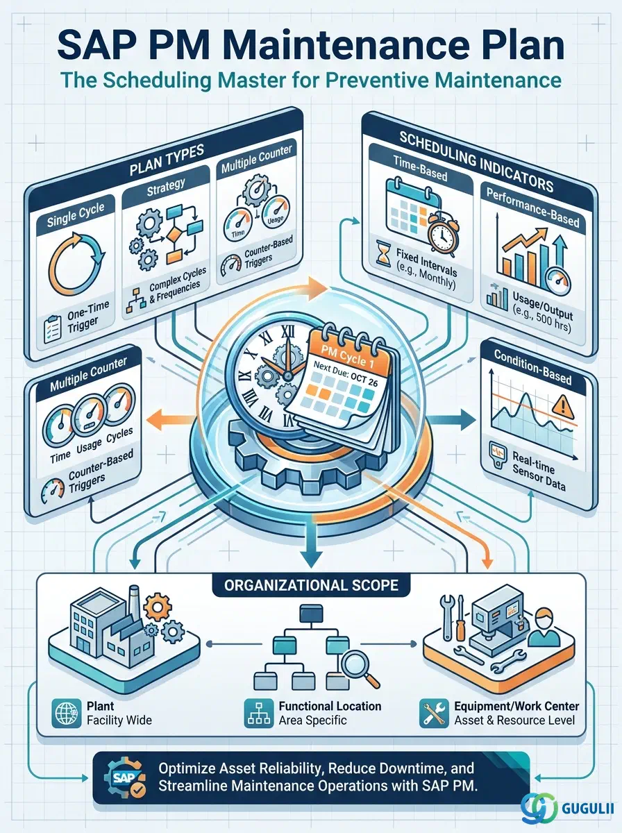 Cover: SAP PM Maintenance Plan — the scheduling master that drives preventive maintenance cycles