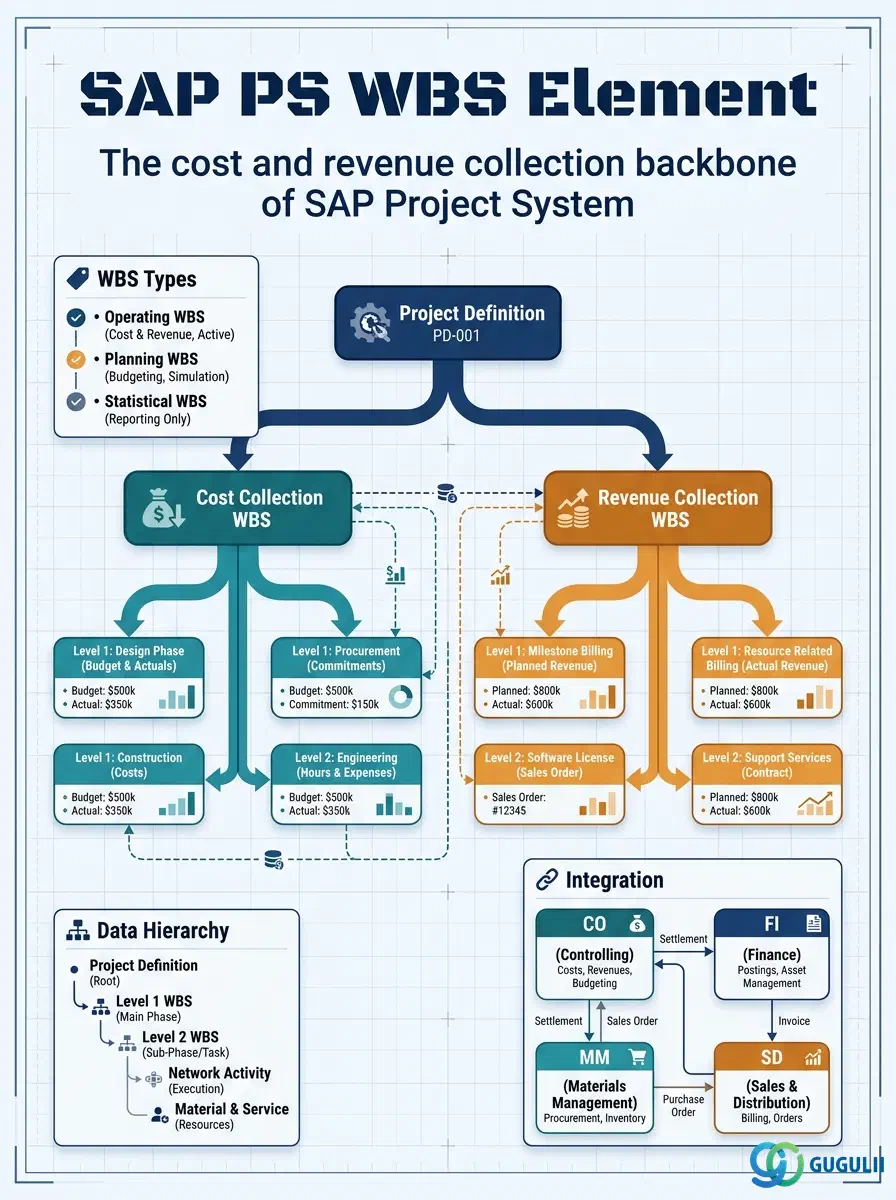Cover: SAP PS WBS Element — the cost and revenue collection backbone of every SAP project