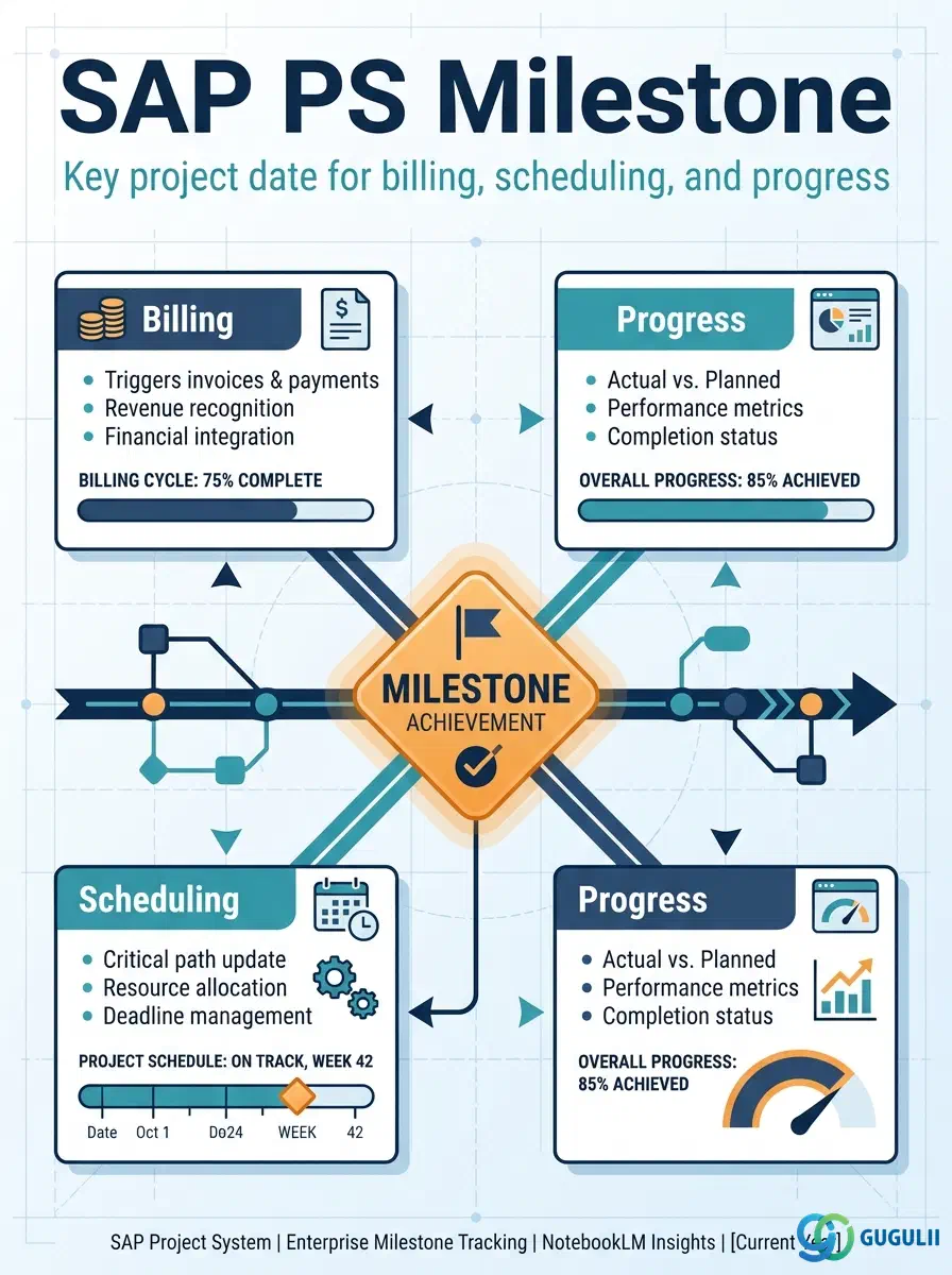 Cover: SAP PS Milestone – key project date anchoring billing, scheduling, and progress measurement