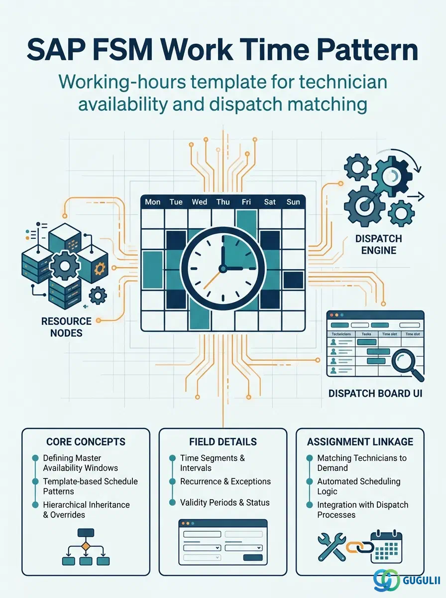 Cover: SAP FSM Work Time Pattern — the working-hours template that drives technician availability