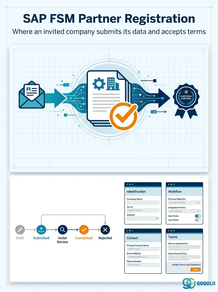 Cover: SAP FSM Partner Registration — where an invited company becomes a company record