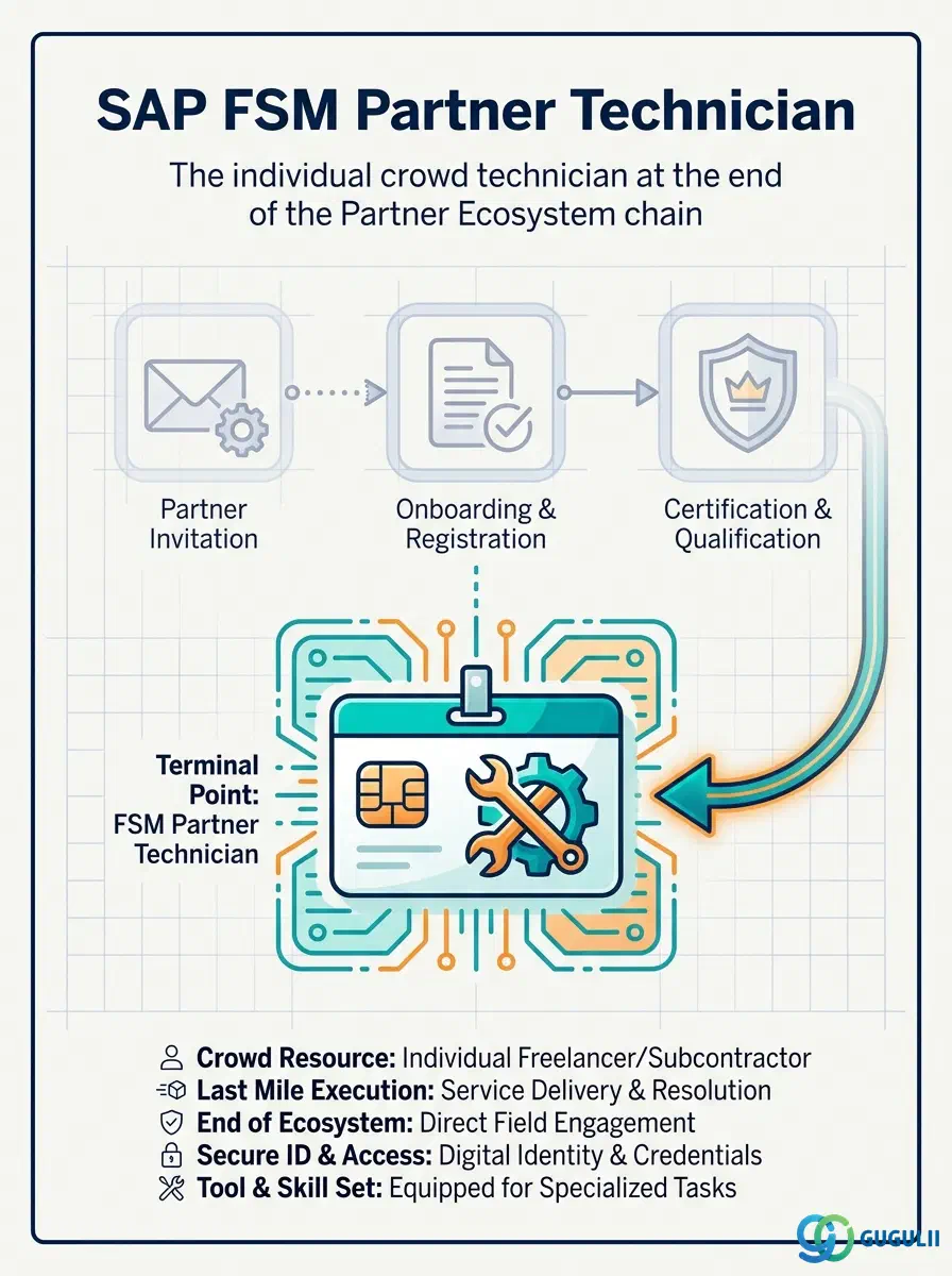 Cover: SAP FSM Partner Technician — the individual crowd technician at the end of the Partner Ecosystem chain