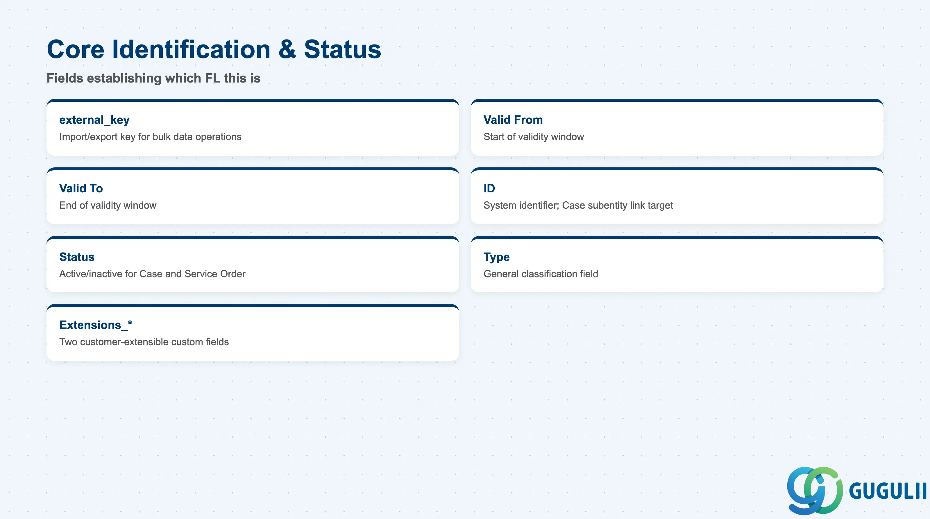 Checklist of Functional Location’s core identification fields: external_key, Valid From, Valid To, ID, Status, Type, Extensions